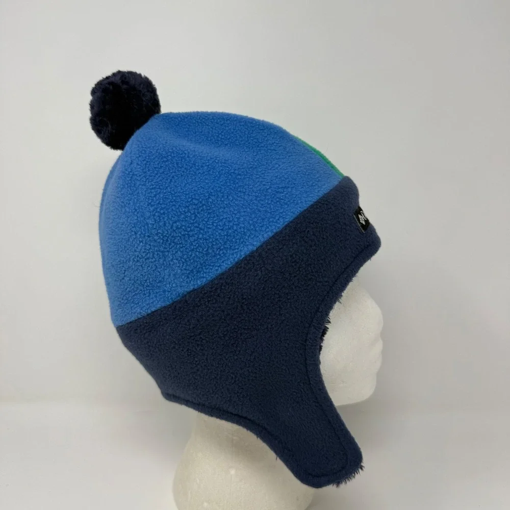 Columbia Kids Omni-Heat Fleece Trapper‎ Hat Blue Green Colorblock Youth L/XL Pom